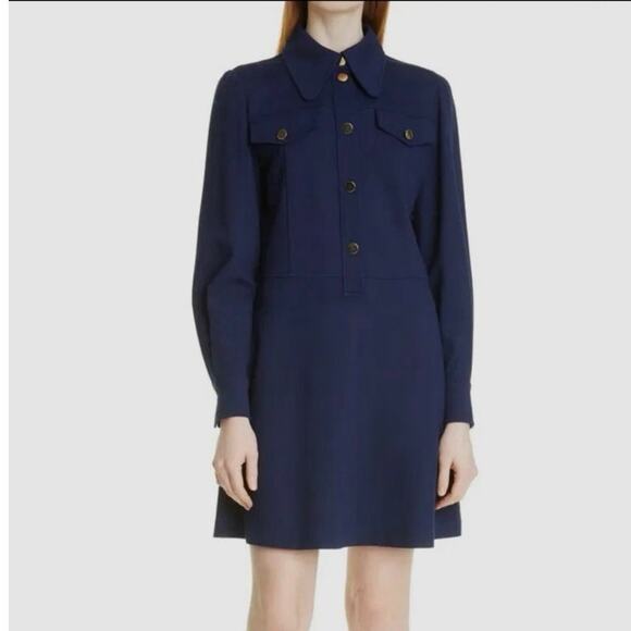 See by Chloé Blue Collared Button Front Shirt Dress Sz S - Picture 4 of 11